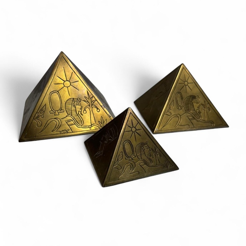 Set Of 3 Vintage Brass Egyptian Pyramids - Picture 1 of 11